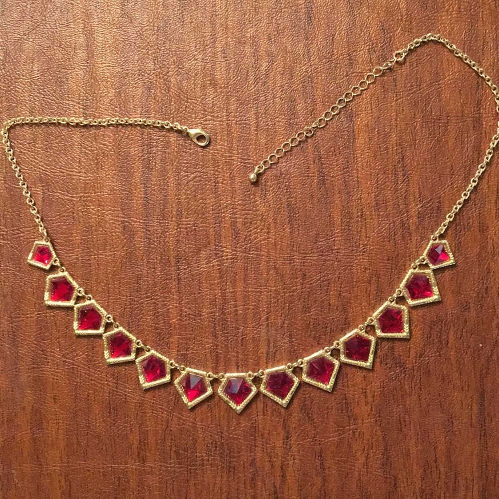 Red Stone Necklace with Gold Chain